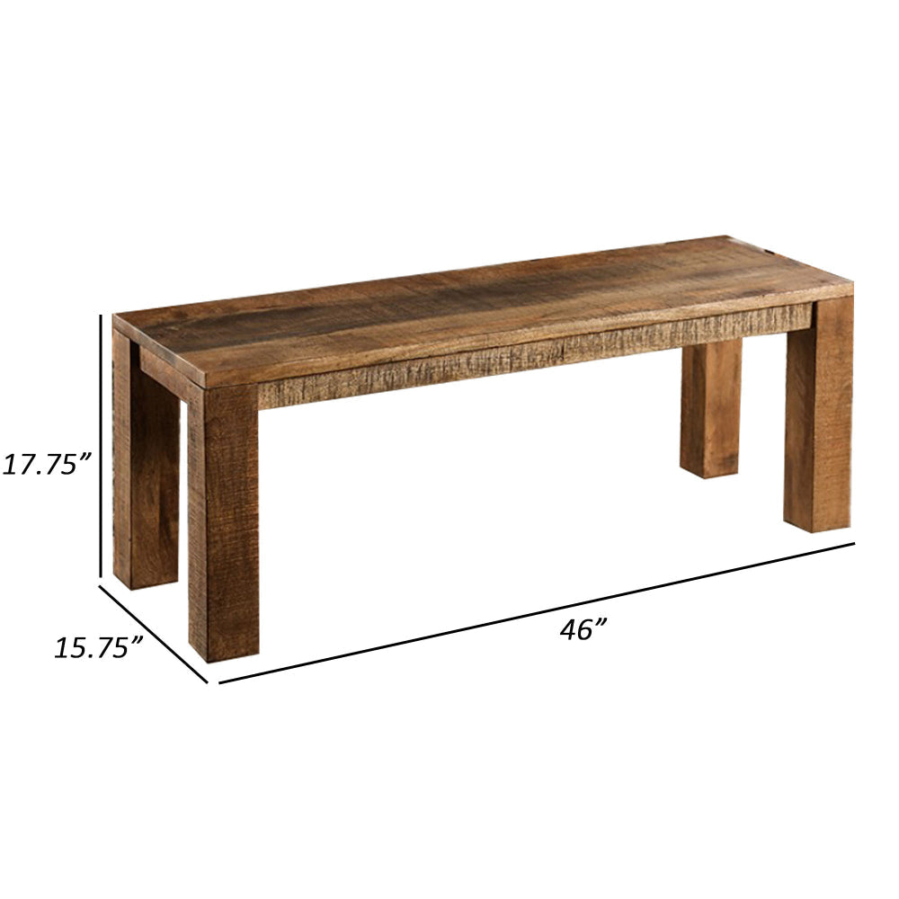 Agon 46 Inch Dining Bench Mitered Corner Rough Sawn Natural Mango Wood By Casagear Home BM311055