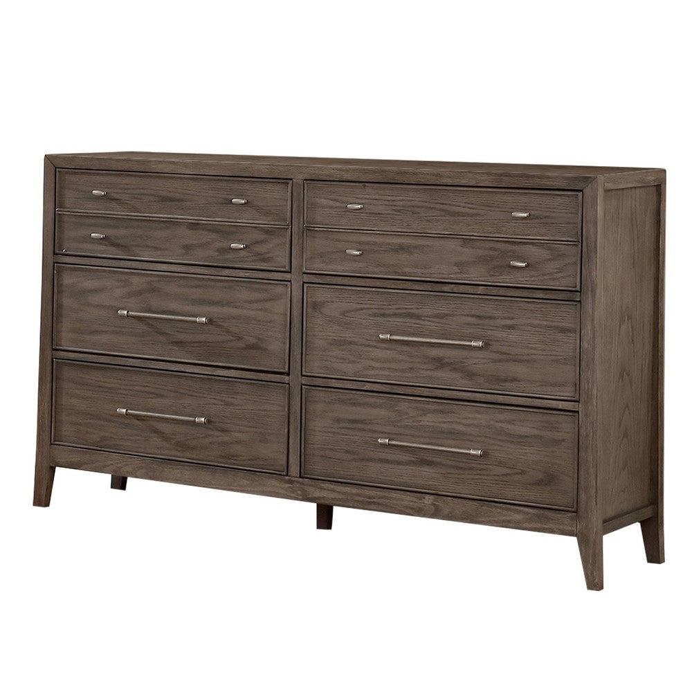 57 Inch Wide Dresser Chest, 8 Drawers, Solid Wood in a Warm Gray Finish By Casagear Home