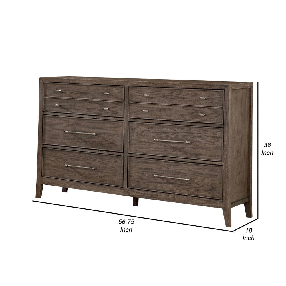 57 Inch Wide Dresser Chest 8 Drawers Solid Wood in a Warm Gray Finish By Casagear Home BM311065