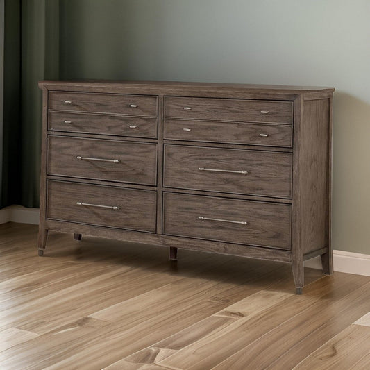 57 Inch Wide Dresser Chest 8 Drawers Solid Wood in a Warm Gray Finish By Casagear Home BM311065