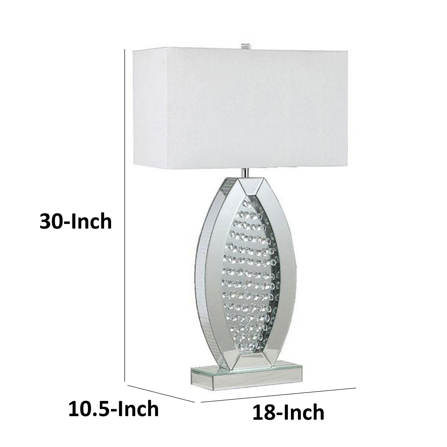 30 Inch Table Lamp, Acrylic Crystal, Rectangular Shade, Curved, Silver By Casagear Home