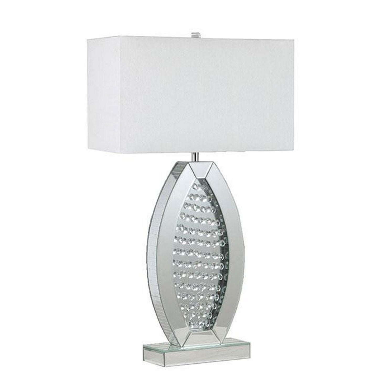 30 Inch Table Lamp Acrylic Crystal Rectangular Shade Curved Silver By Casagear Home BM311074