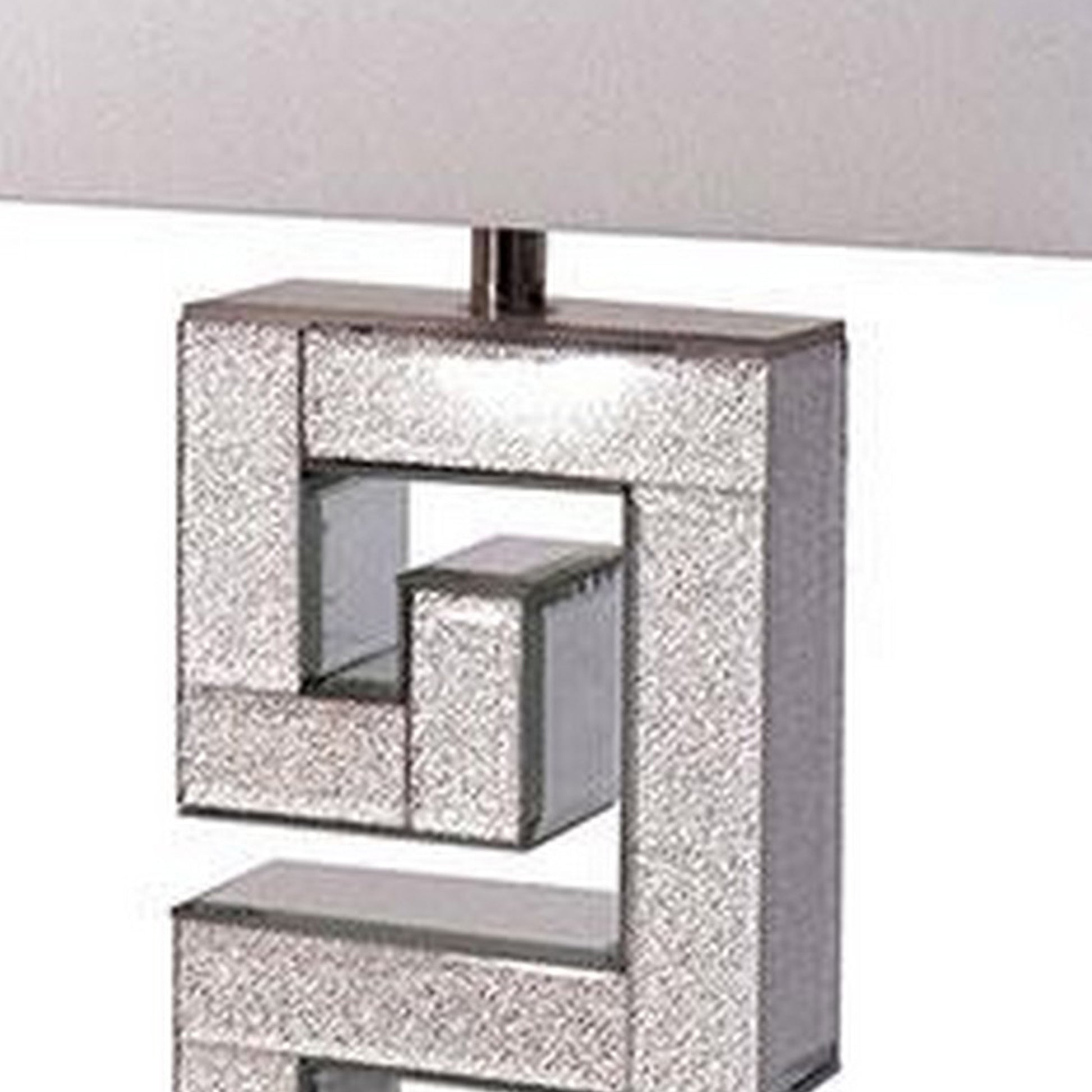 25 Inch Table Lamp Glitter Panel Frieze Base Glass Silver Metal Frame By Casagear Home BM311075