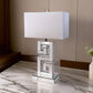 25 Inch Table Lamp Glitter Panel Frieze Base Glass Silver Metal Frame By Casagear Home BM311075