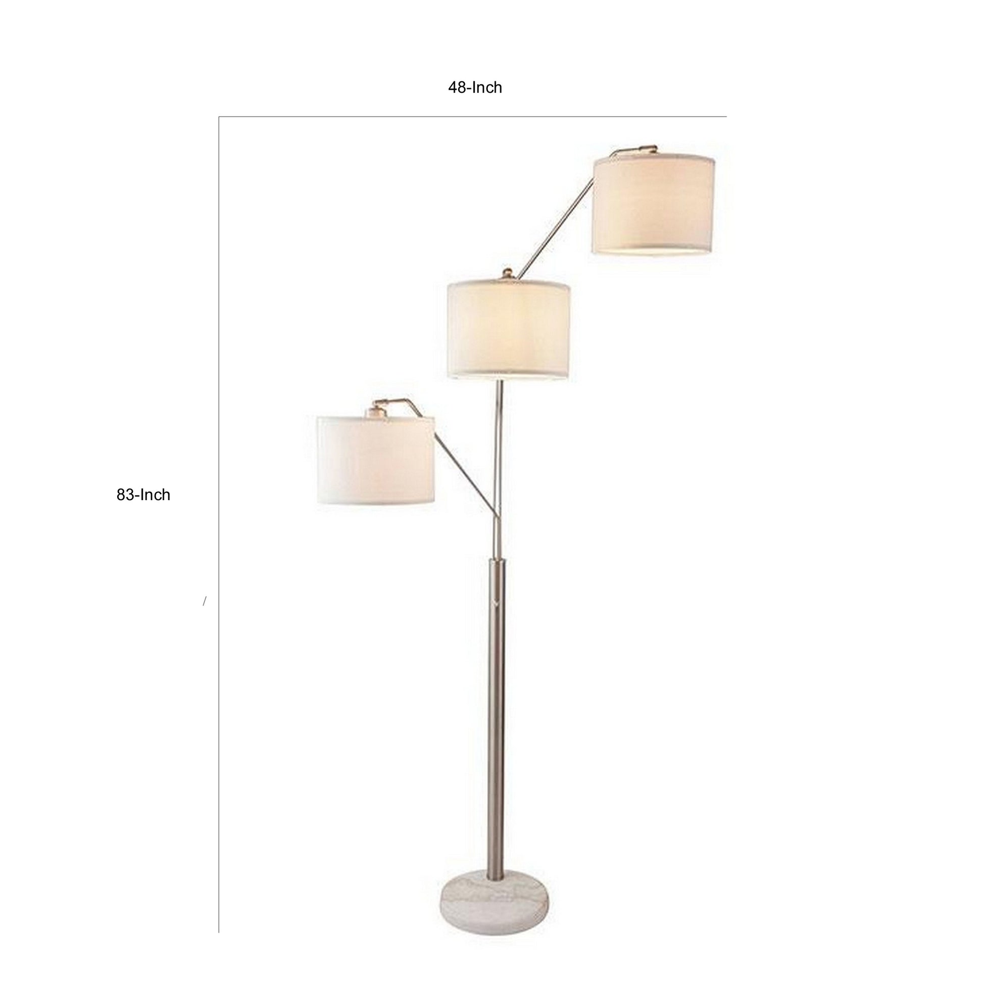 83 Inch Floor Lamp AdjusFloor 3 Level Design Marble Metal Silver By Casagear Home BM311079