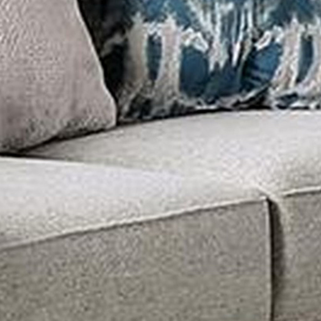 Beni 75 Inch Loveseat Rolled Arms 5 Pillows Nailhead Trim Beige Blue By Casagear Home BM311102