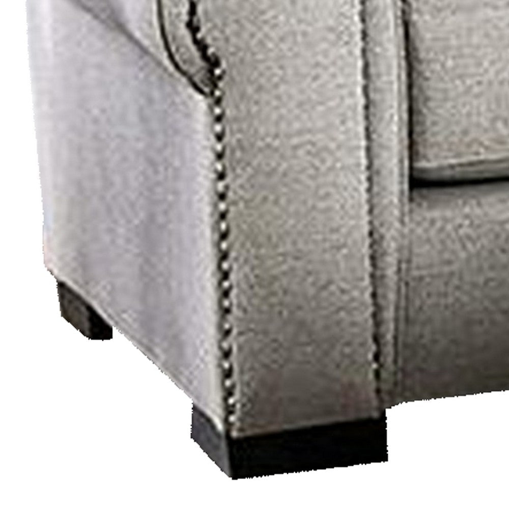 Beni 100 Inch Sofa Rolled Arms 5 Pillows Nailhead Trim Beige Blue By Casagear Home BM311103