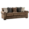 Beni 100 Inch Sofa, Rolled Arms, 5 Pillows, Nailhead Trim, Beige, Brown By Casagear Home