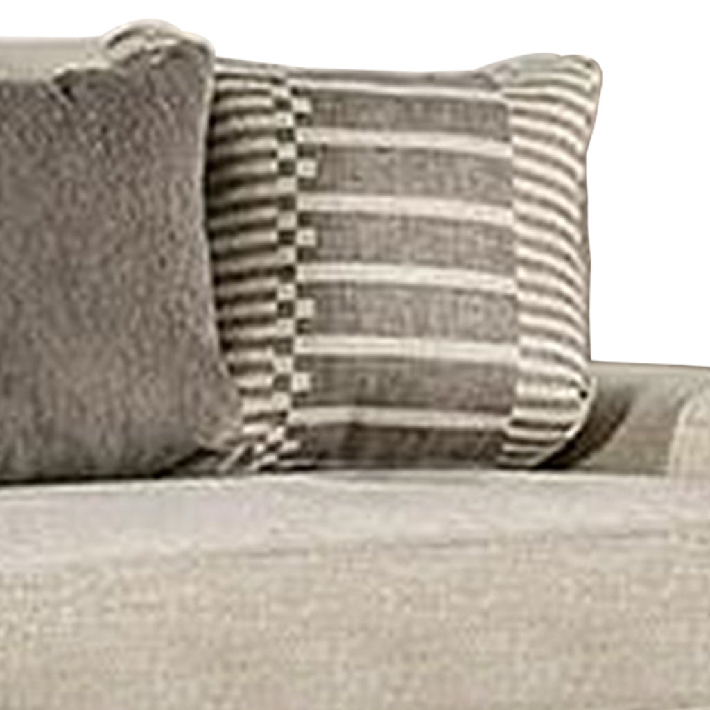 Loy 101 Inch Sofa 5 Throw Pillows Cushioned Seat Gray Beige Upholstery By Casagear Home BM311107