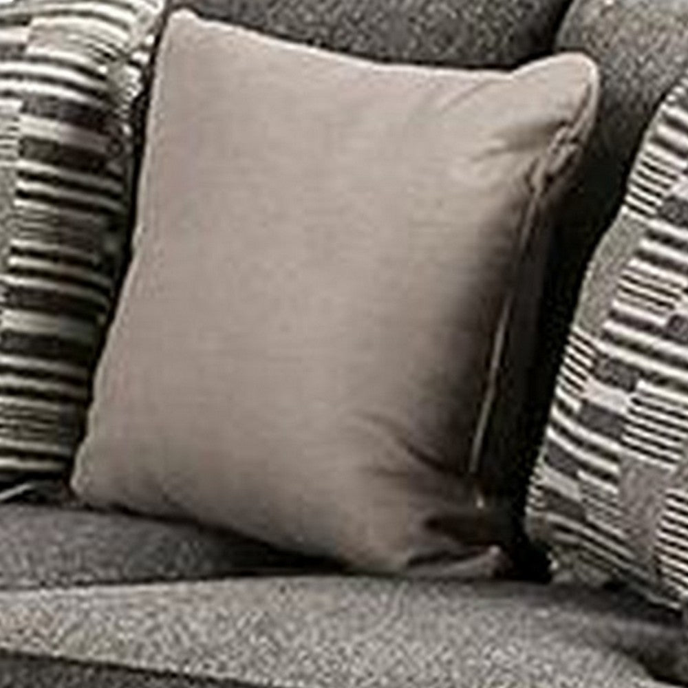 Loy 75 Inch Loveseat 3 Throw Pillows Cushioned Gray Taupe Upholstery By Casagear Home BM311108