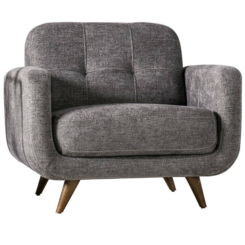 Ele 38 Inch Accent Chair, Modern Style Biscuit Tufted Back, Gray Fabric By Casagear Home