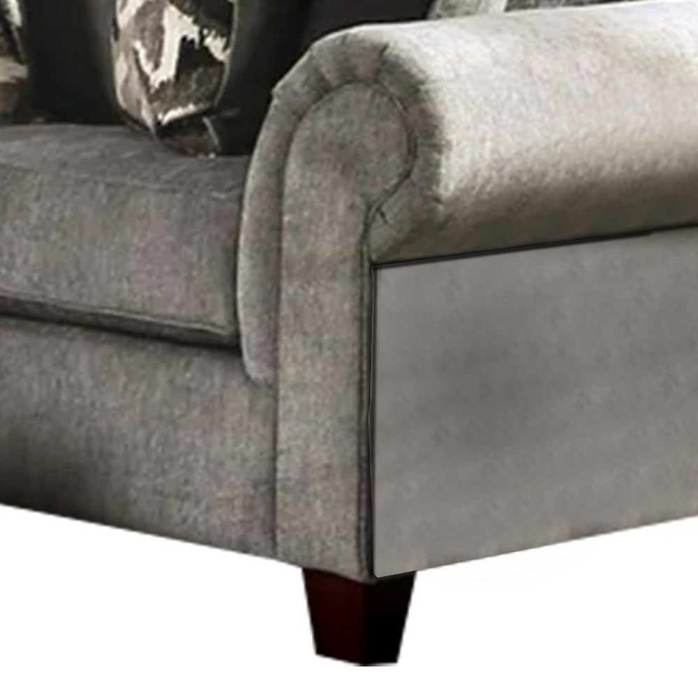 Due 72 Inch Loveseat Rolled Arms and 4 Accent Pillows Gray Chenille By Casagear Home BM311115