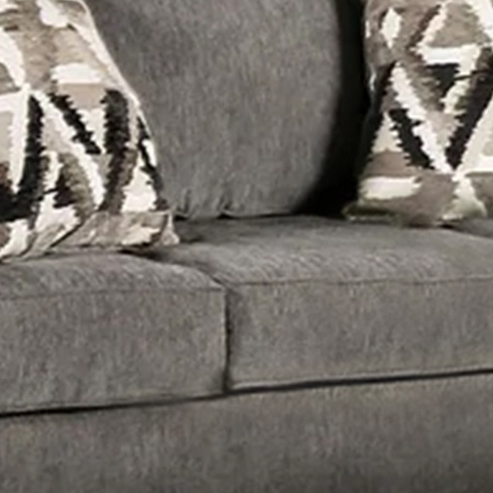 Due 91 Inch Sofa Rolled Arms 4 Accent Pillows Gray Chenille Upholstery By Casagear Home BM311116