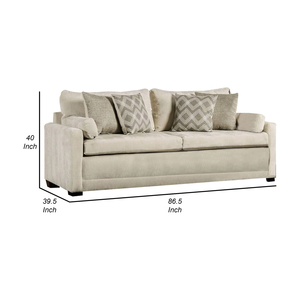 Api 87 Inch Sofa Track Arms Plush Cushioned Beige Chenille Upholstery By Casagear Home BM311118