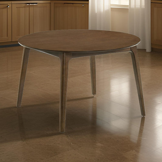 Kiq 48 Inch Dining Table, Wood, Round Tabletop, Angled Legs, Walnut Brown By Casagear Home