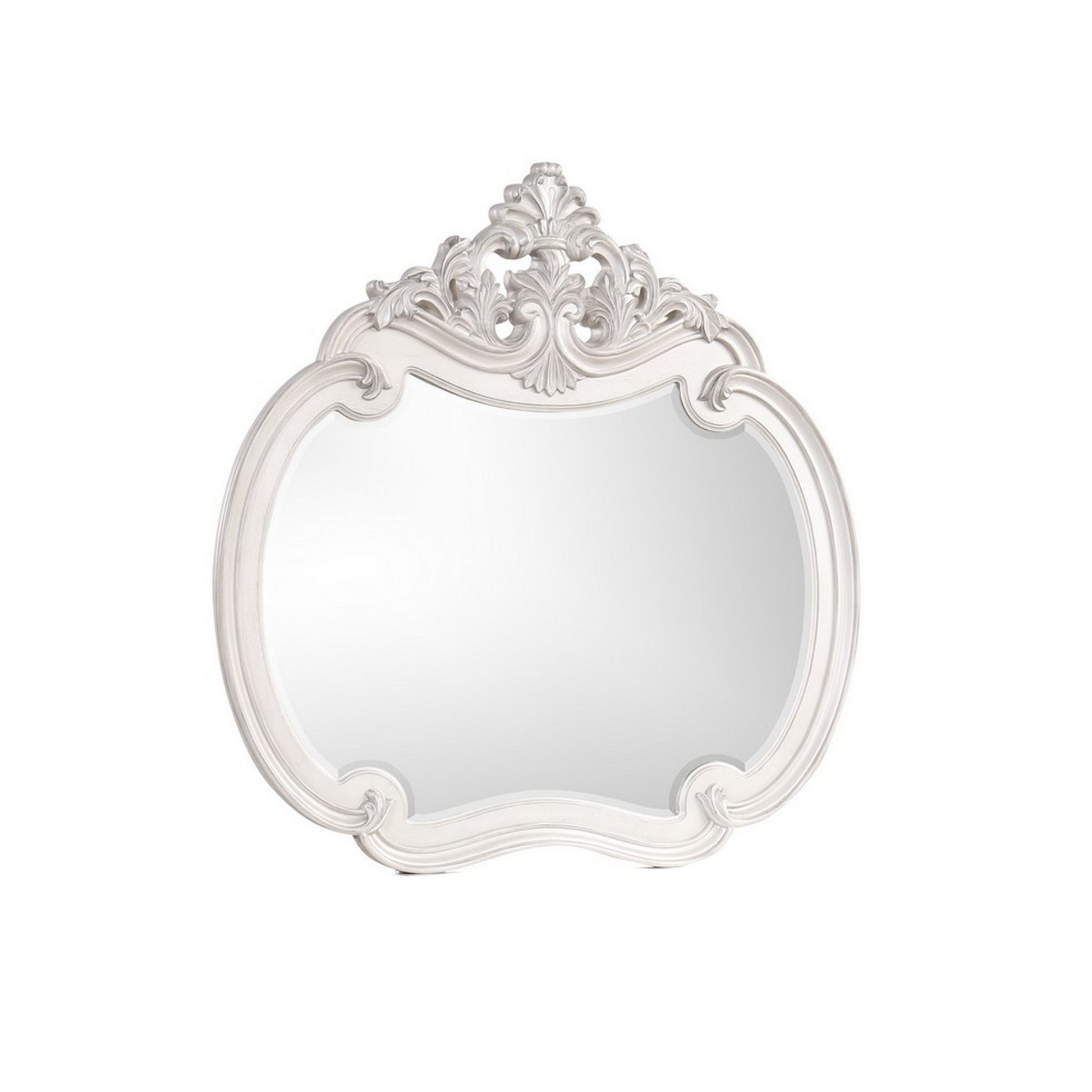 Hailey 48 x 49 Buffet Mirror Round Wood Frame Carved Crown Top Mist Gray By Casagear Home BM311121