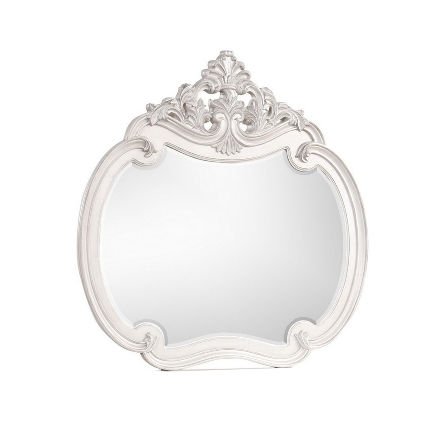 Hailey 48 x 49 Buffet Mirror Round Wood Frame Carved Crown Top Mist Gray By Casagear Home BM311121