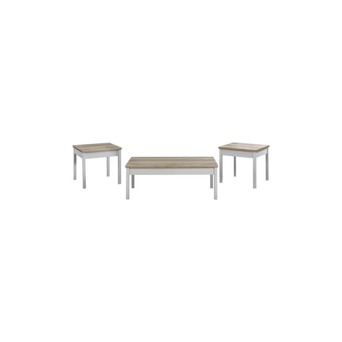 Jessie 3pc Coffee and End Table Set Modern Light Brown Top White Frame By Casagear Home BM311124