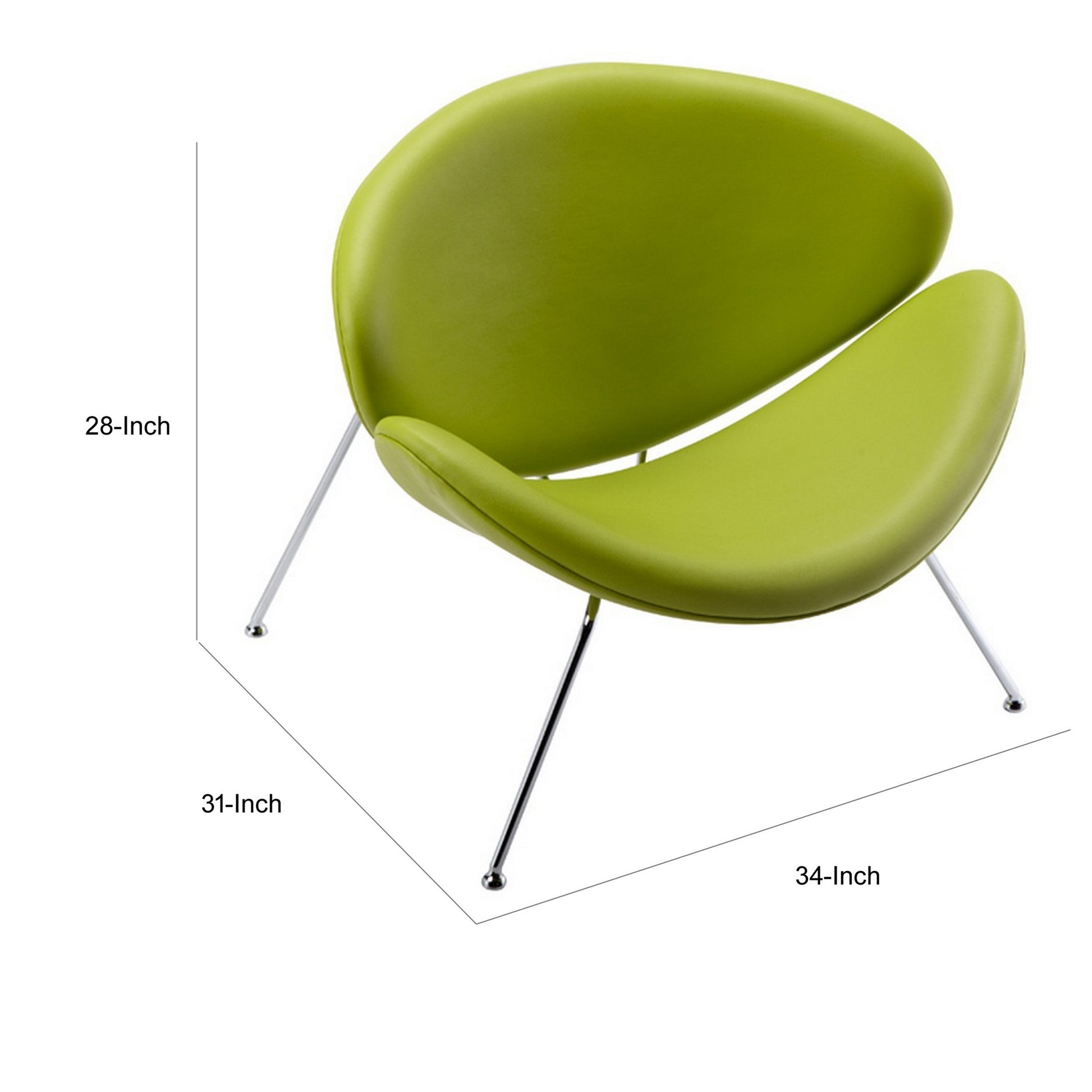 34 Inch Accent Chair Semicircle Round Shape Faux Leather Lime Green By Casagear Home BM311133