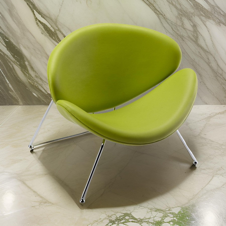 34 Inch Accent Chair Semicircle Round Shape Faux Leather Lime Green By Casagear Home BM311133