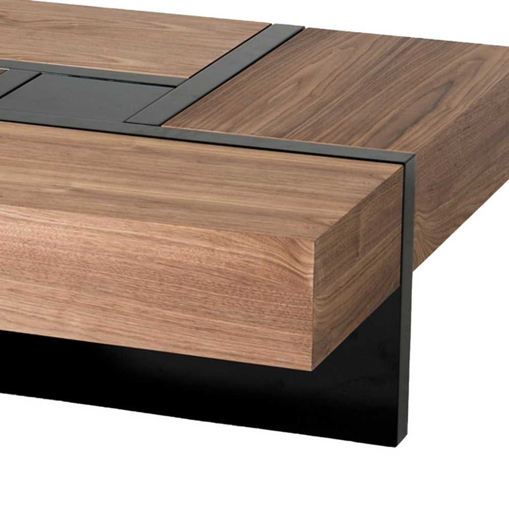 39 Inch Coffee Table Puzzle Design 4 Drawers Walnut Veneer Black By Casagear Home BM311134