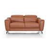 Reno Mave 65 Inch Loveseat, Metal Legs, Cognac Leather Upholstery, Chrome By Casagear Home