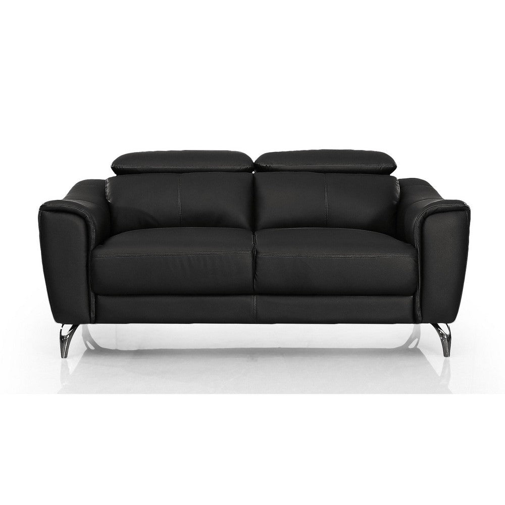 Reno Mave 65 Inch Loveseat Metal Legs Black Leather Upholstery Chrome By Casagear Home BM311141