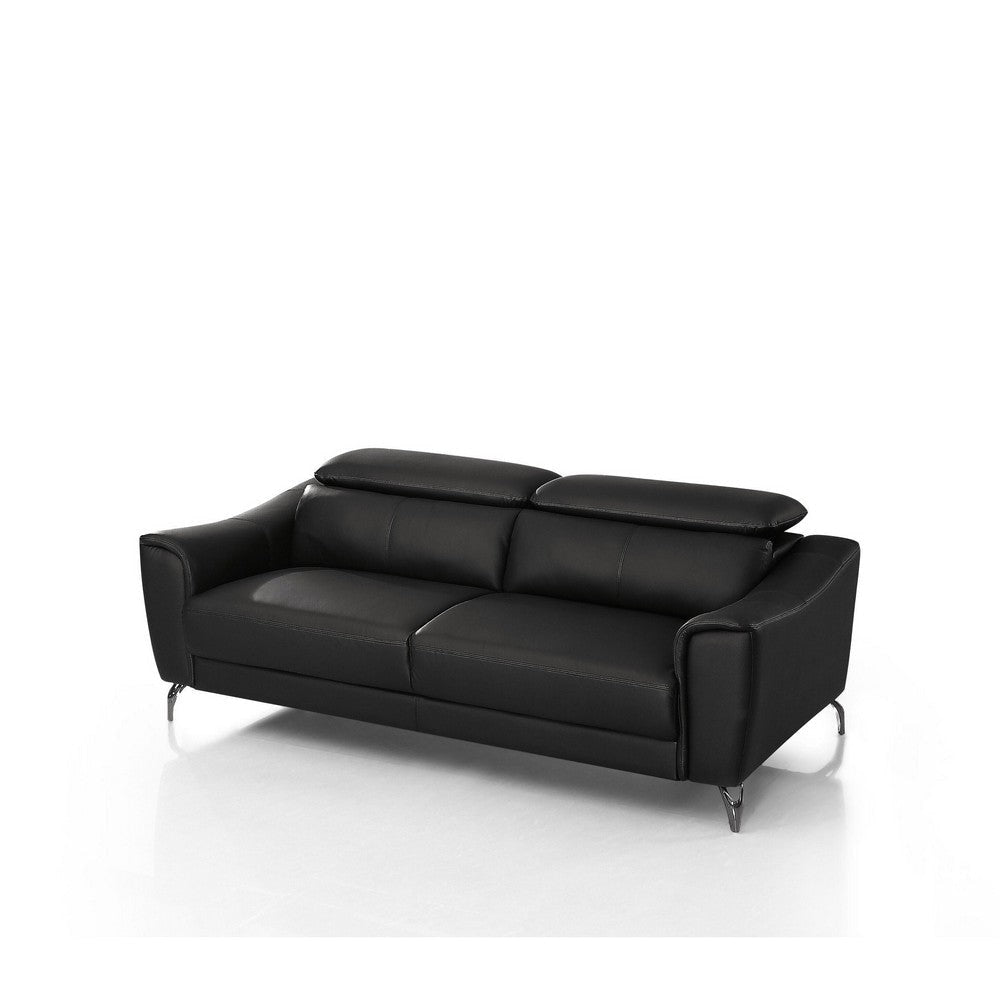 Reno Mave 65 Inch Loveseat Metal Legs Black Leather Upholstery Chrome By Casagear Home BM311141