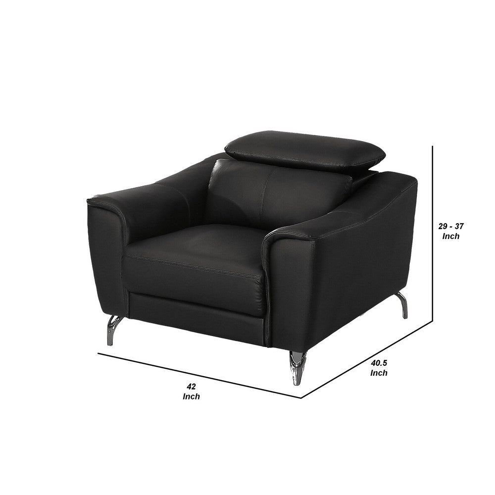 Reno Mave 42 Inch Accent Chair Chrome Metal Black Leather Upholstery By Casagear Home BM311142