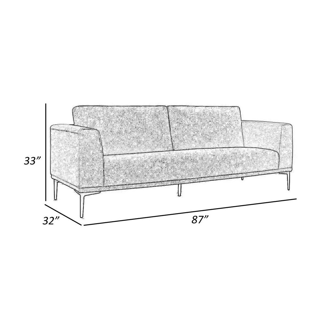 Reno Jey 89 Inch Sofa Soft Pop Stitching Light Gray Fabric Upholstery By Casagear Home BM311150