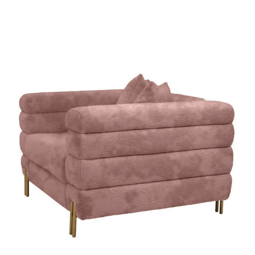 43 Inch Accent Chair Channel Tufted Metal Legs Pink Velvet Upholstery By Casagear Home BM311152