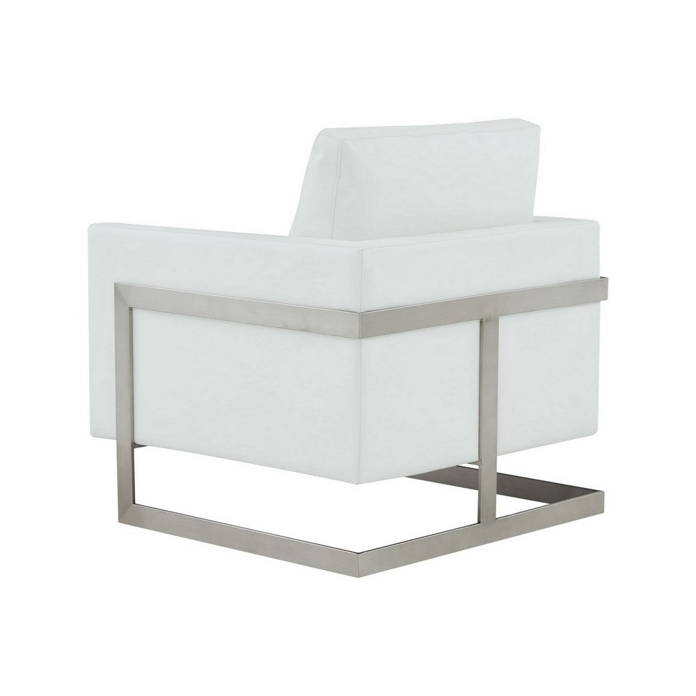 Cid Kaly 34 Inch Accent Chair Cantilever Frame White Faux Leather By Casagear Home BM311154