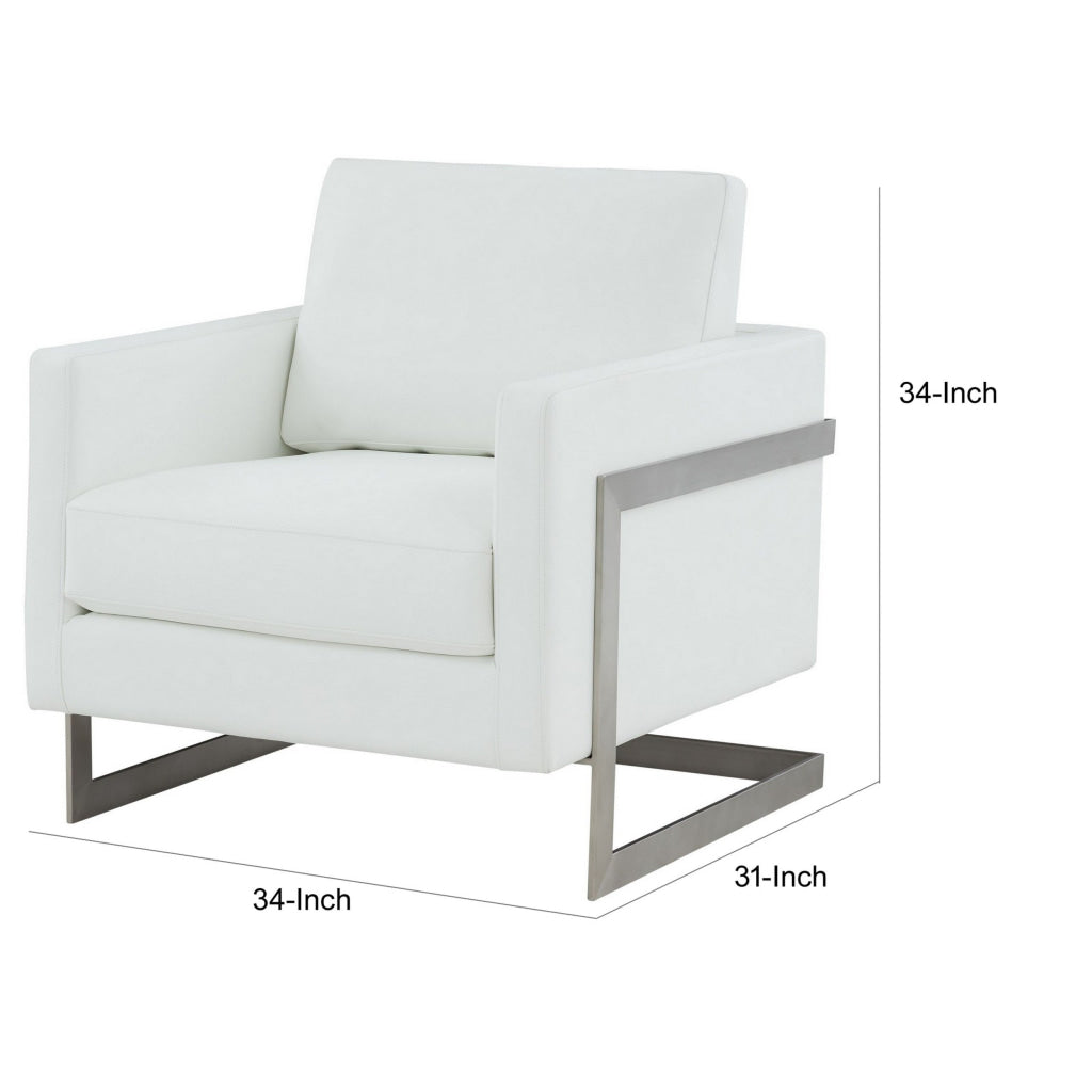 Cid Kaly 34 Inch Accent Chair Cantilever Frame White Faux Leather By Casagear Home BM311154