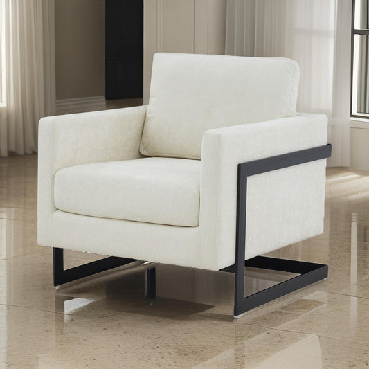 Cid Kaly 34 Inch Accent Chair Cantilever Frame Cream Fabric Upholstery By Casagear Home BM311155