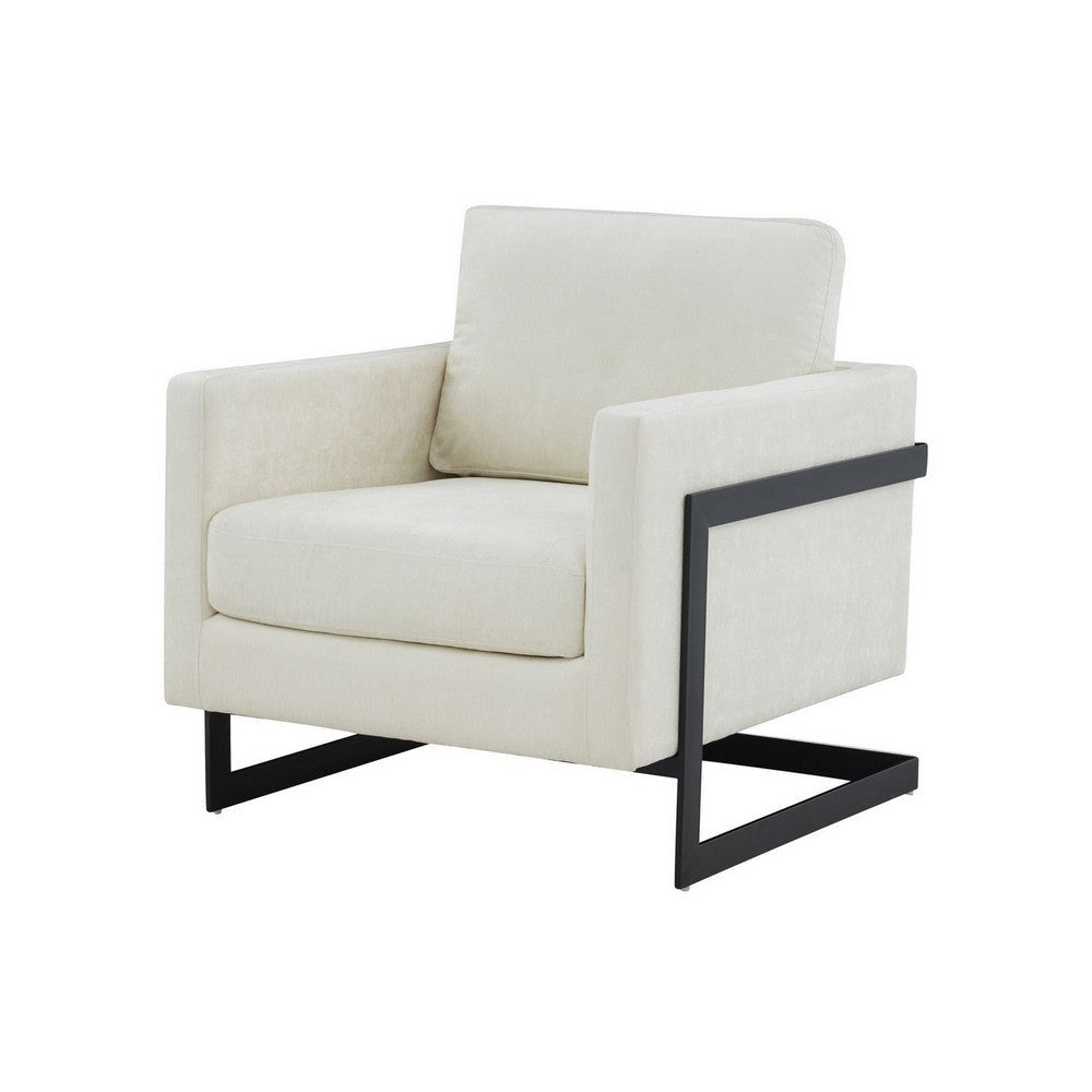 Cid Kaly 34 Inch Accent Chair, Cantilever Frame, Cream Fabric Upholstery By Casagear Home