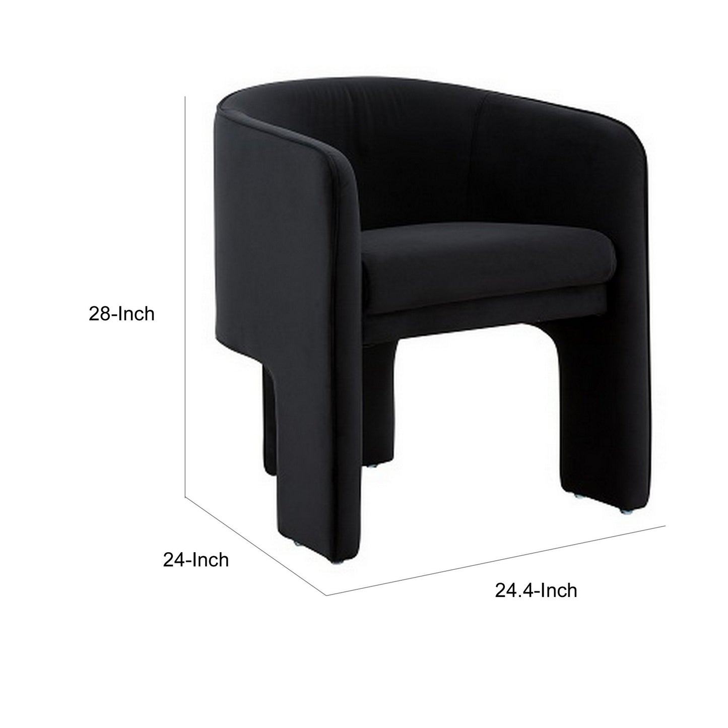 24 Inch Accent Chair Modern Style 3 Legs Black Velvet Upholstery By Casagear Home BM311161