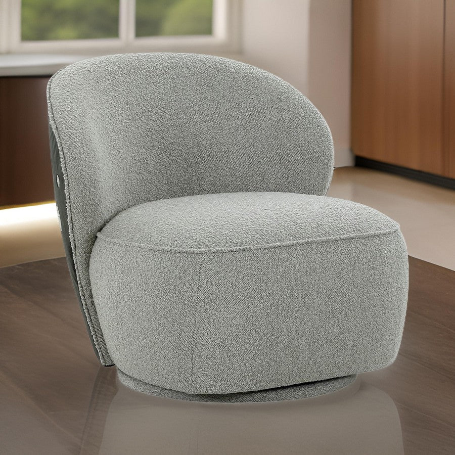 32 Inch Swivel Accent Chair Smooth Curved Shape Gray Fabric Upholstery By Casagear Home BM311164