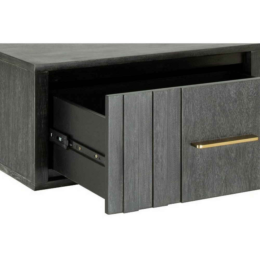 Cid Lime 27 Inch Nightstand 1 Drawer Brass Handles Acacia Wood Gray By Casagear Home BM311165