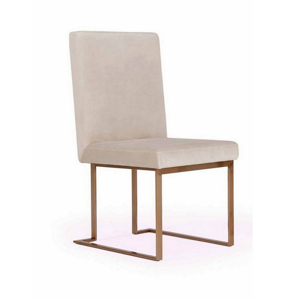 24 Inch Dining Chair Set of 2 Brass Steel Frame Beige Velvet Upholstery By Casagear Home BM311166