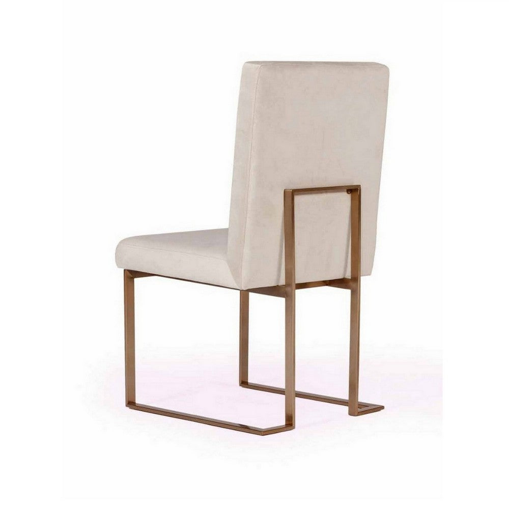 24 Inch Dining Chair Set of 2 Brass Steel Frame Beige Velvet Upholstery By Casagear Home BM311166