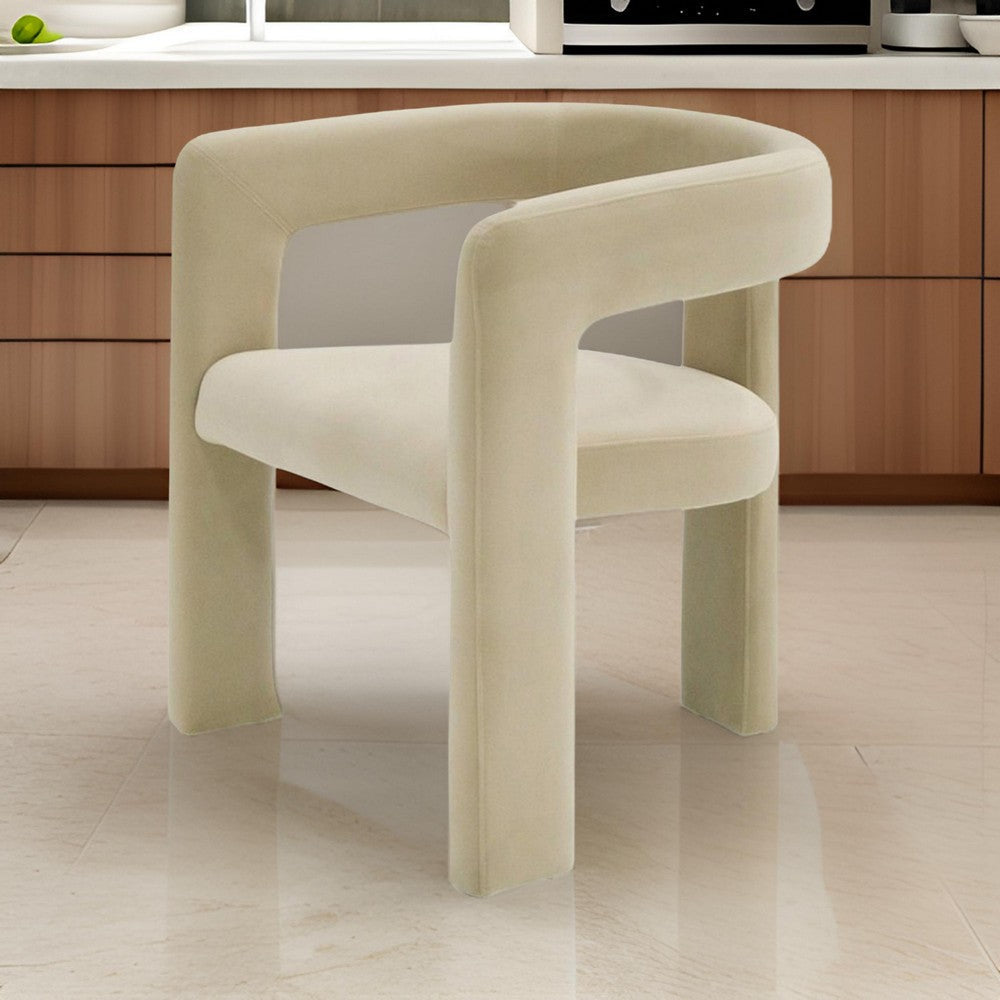 Lavi 26 Inch Dining Chair, Cushioned, Curved Open Back, Beige Upholstery By Casagear Home