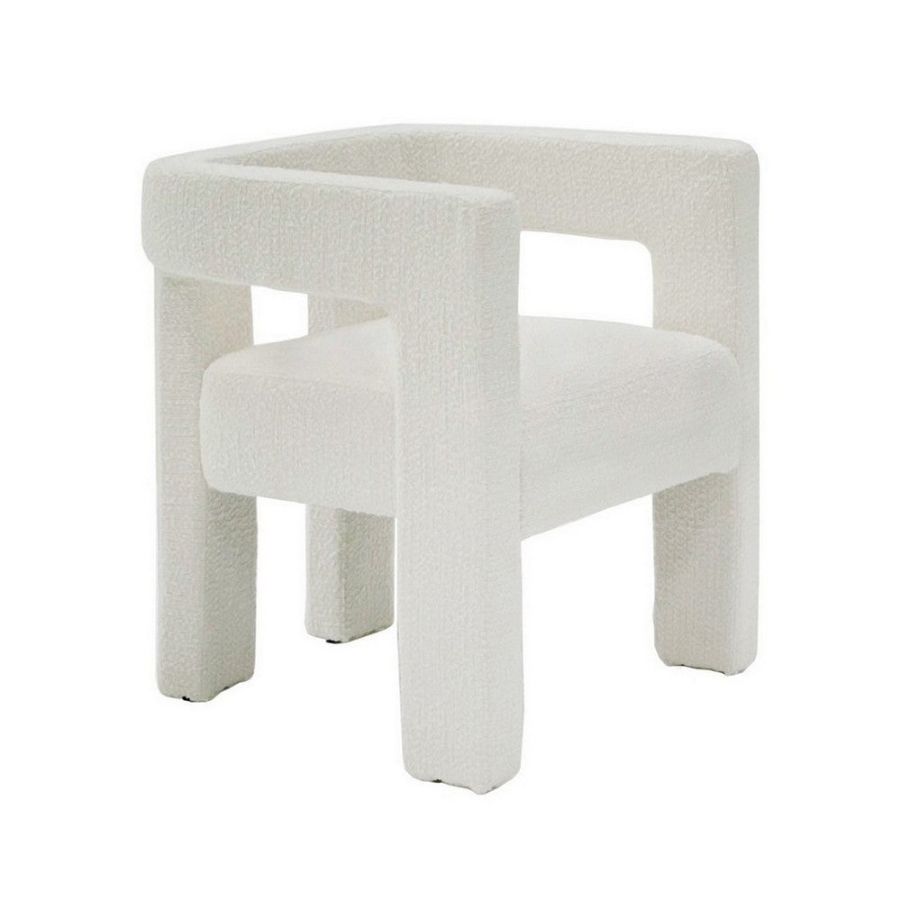 26 Inch Dining Chair Cushioned Seat Square Open Back White Upholstery By Casagear Home BM311174