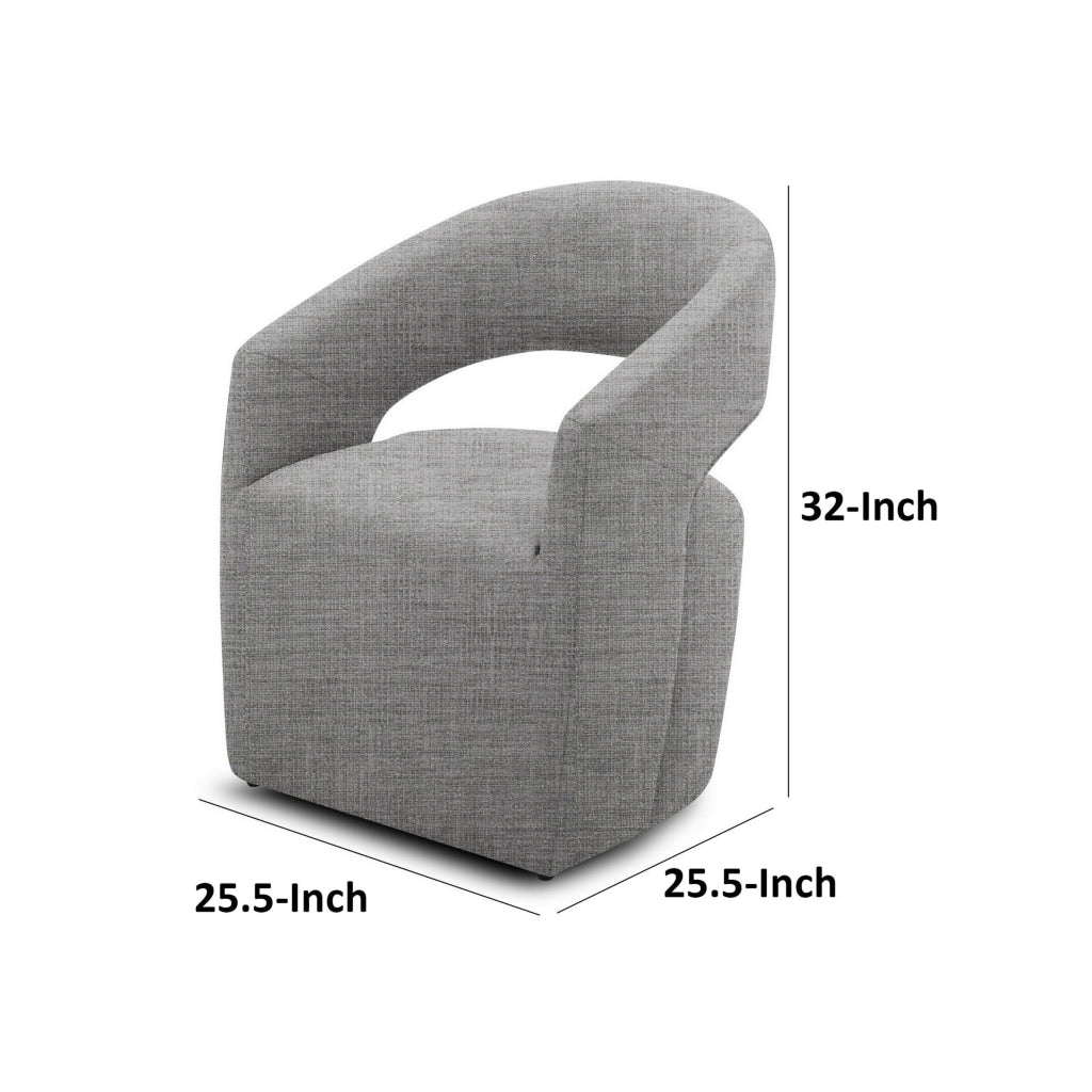 26 Inch Accent Chair Cushioned Curved Open Back Gray Fabric Upholstery By Casagear Home BM311177