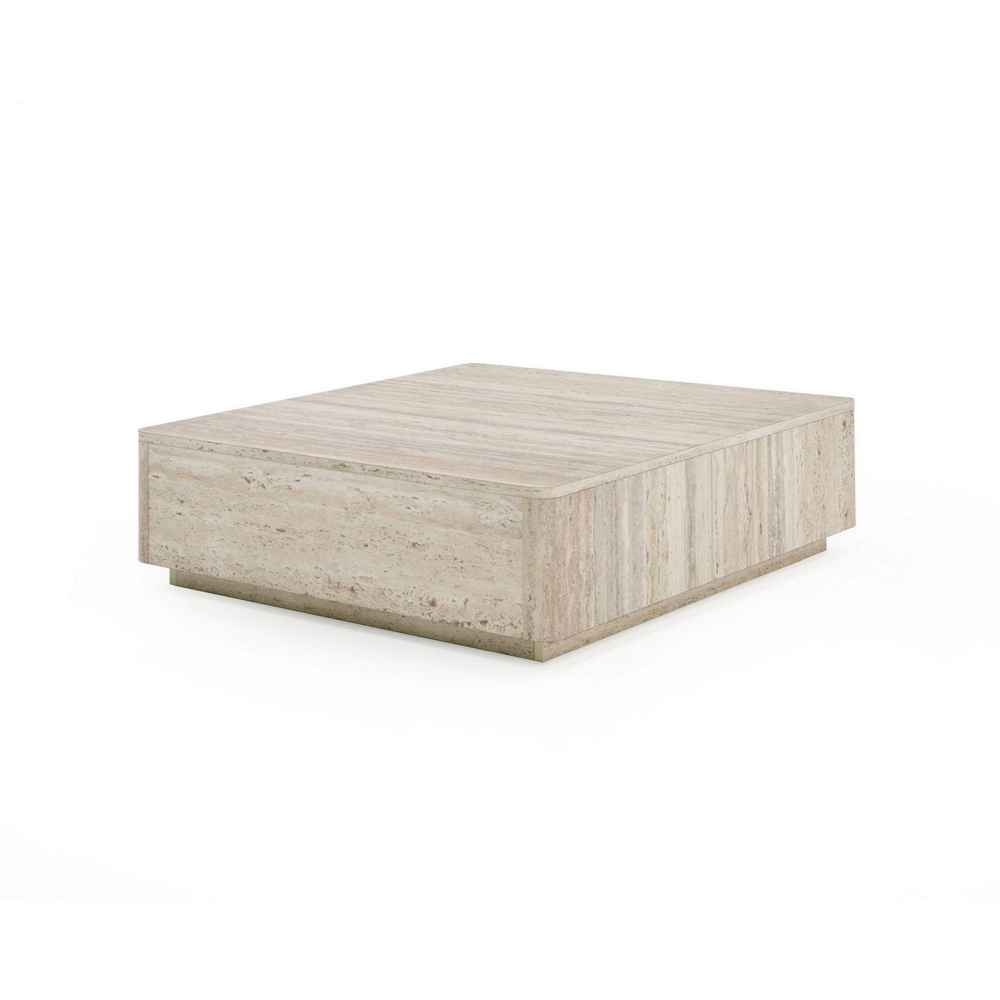 Lia 39 Inch Coffee Table Square Travertine Stone Finish Laminated Top By Casagear Home BM311181