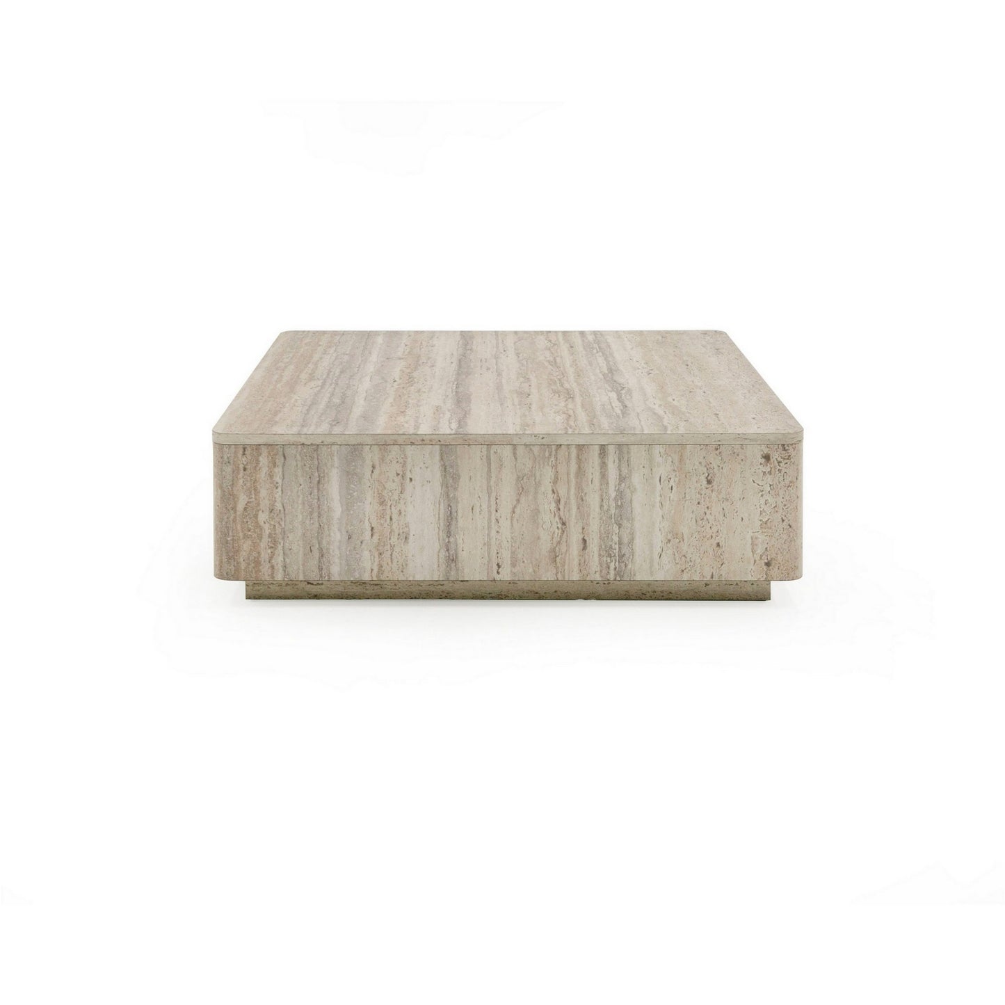 Lia 39 Inch Coffee Table Square Travertine Stone Finish Laminated Top By Casagear Home BM311181