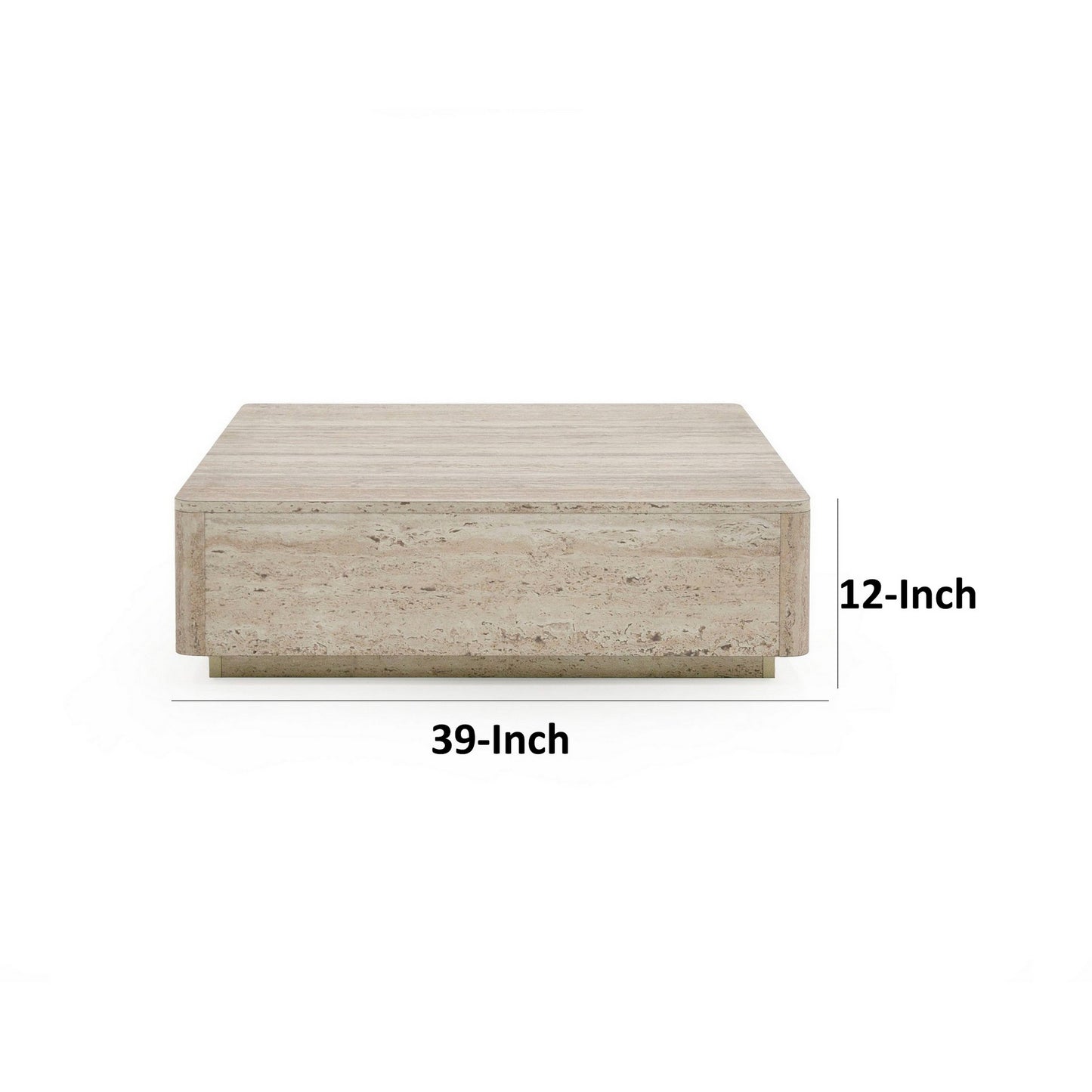 Lia 39 Inch Coffee Table Square Travertine Stone Finish Laminated Top By Casagear Home BM311181