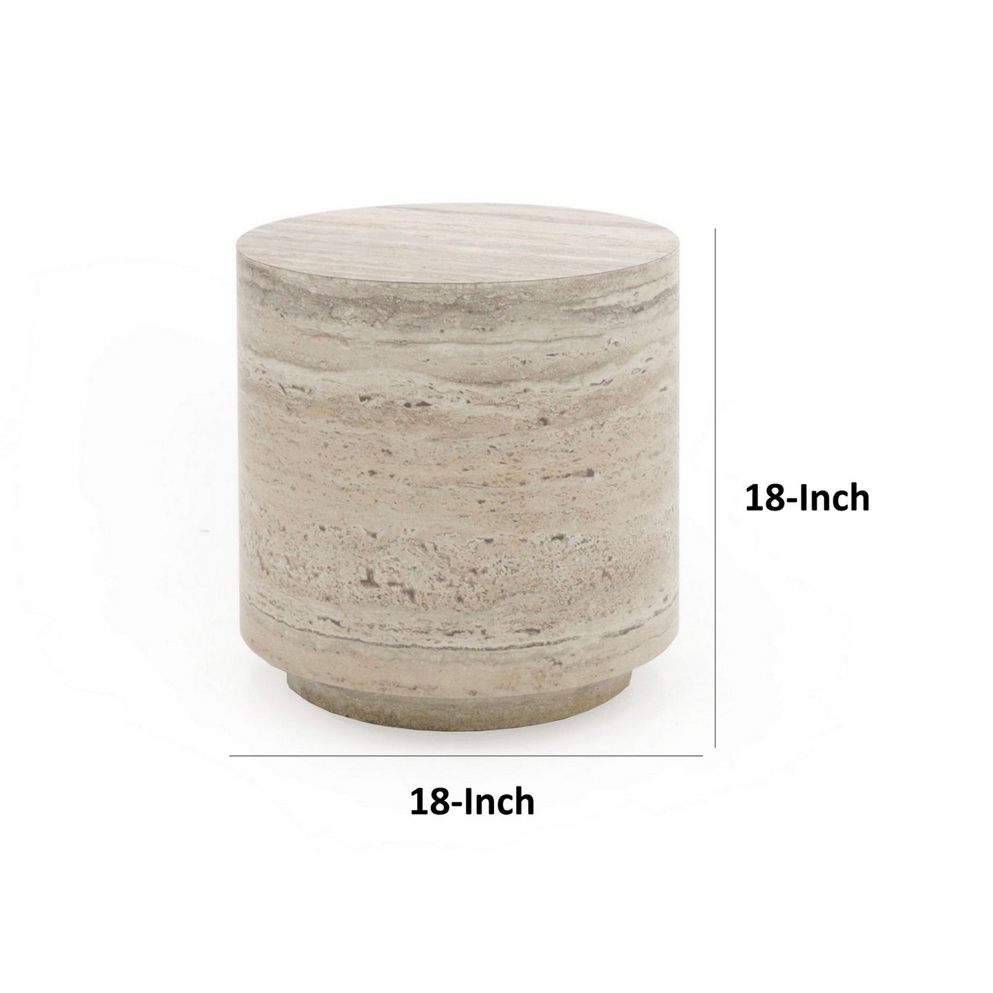 Lia 18 Inch End Table Round Travertine Stone Finish Laminated Top By Casagear Home BM311182