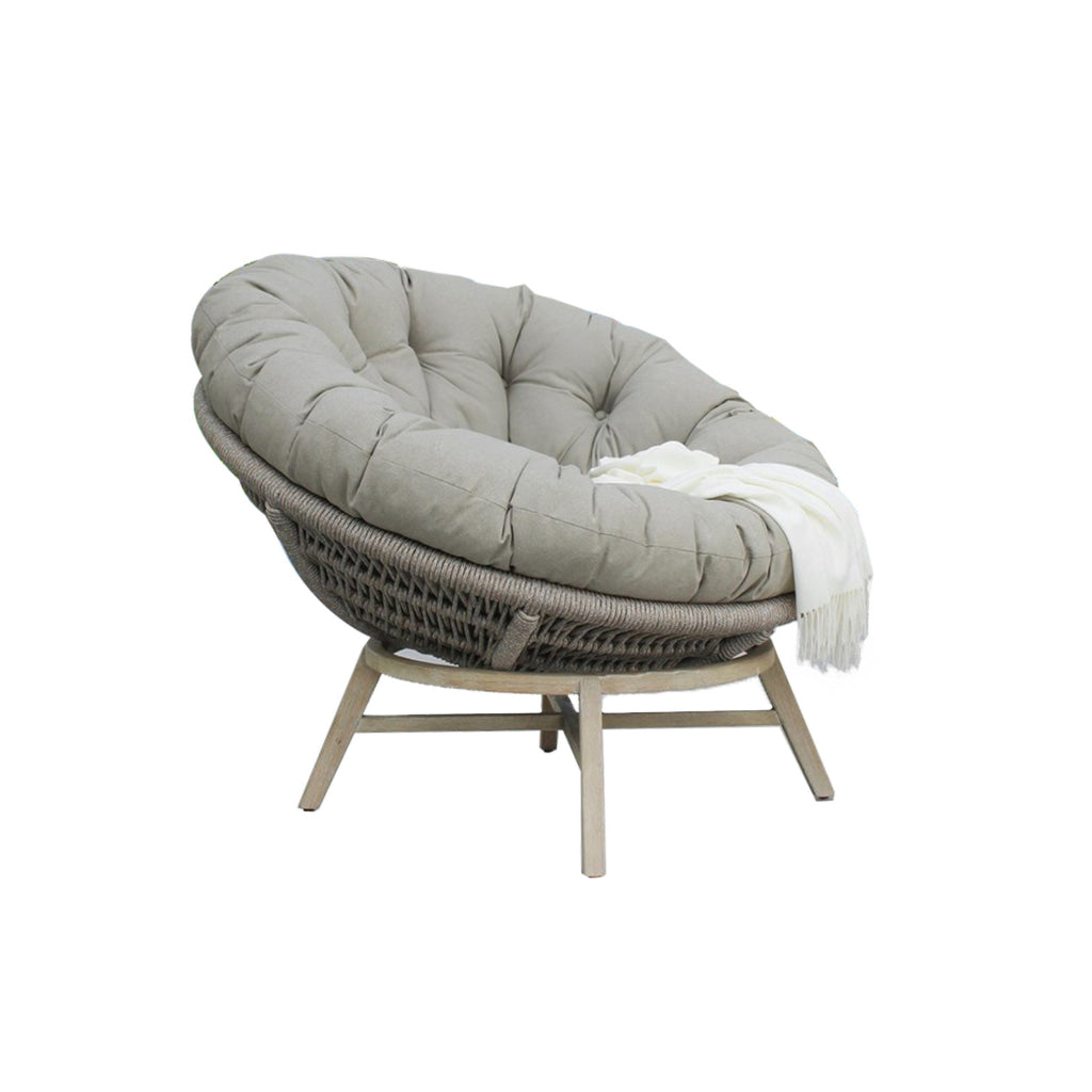 43 Inch Outdoor Lounge Chair Acacia Wood Rope Frame Gray Brown Finish By Casagear Home BM311183