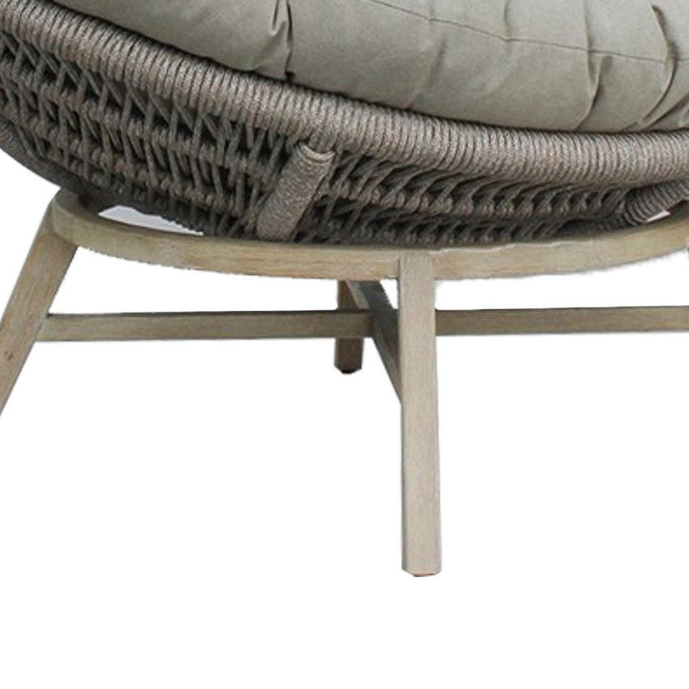 43 Inch Outdoor Lounge Chair Acacia Wood Rope Frame Gray Brown Finish By Casagear Home BM311183