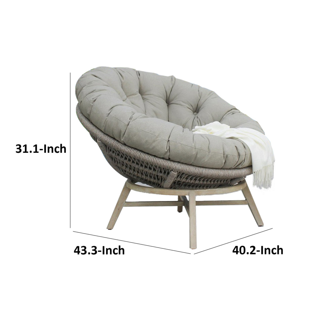 43 Inch Outdoor Lounge Chair Acacia Wood Rope Frame Gray Brown Finish By Casagear Home BM311183